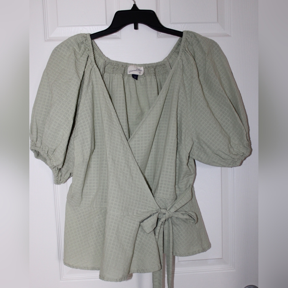 Universal Thread Sage Green Wrap Peplum Blouse